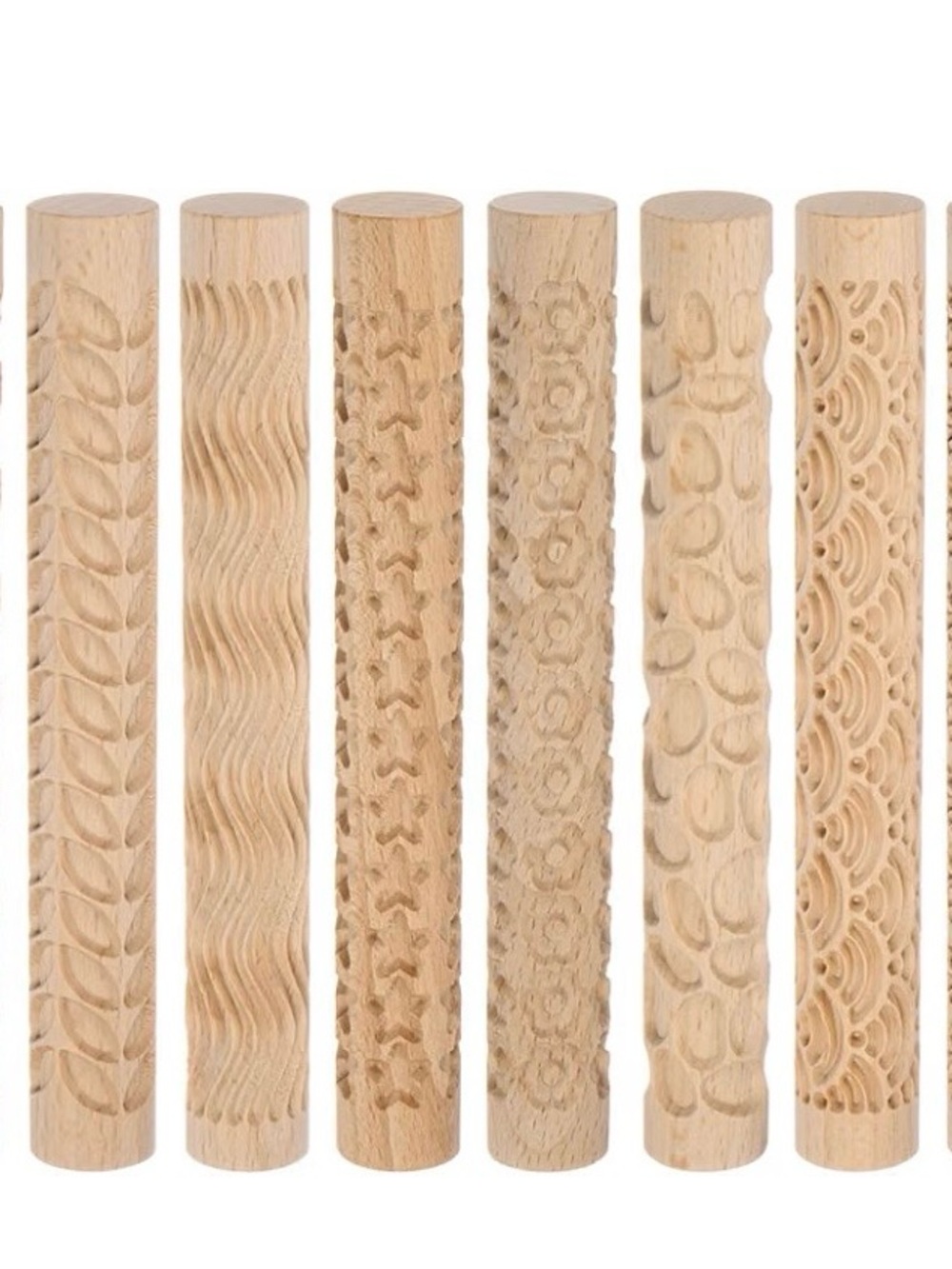 10 Piece Wood Clay Embossing Pattern Rollers